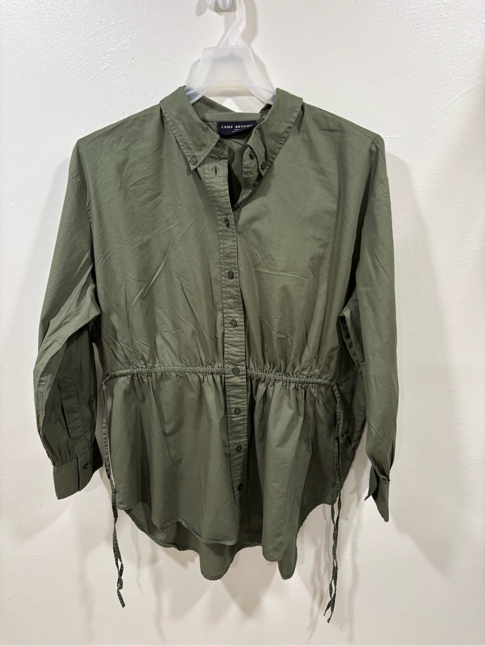Lane Bryant Olive Green Drawstring Waist Button-Up Shirt Size 18/20